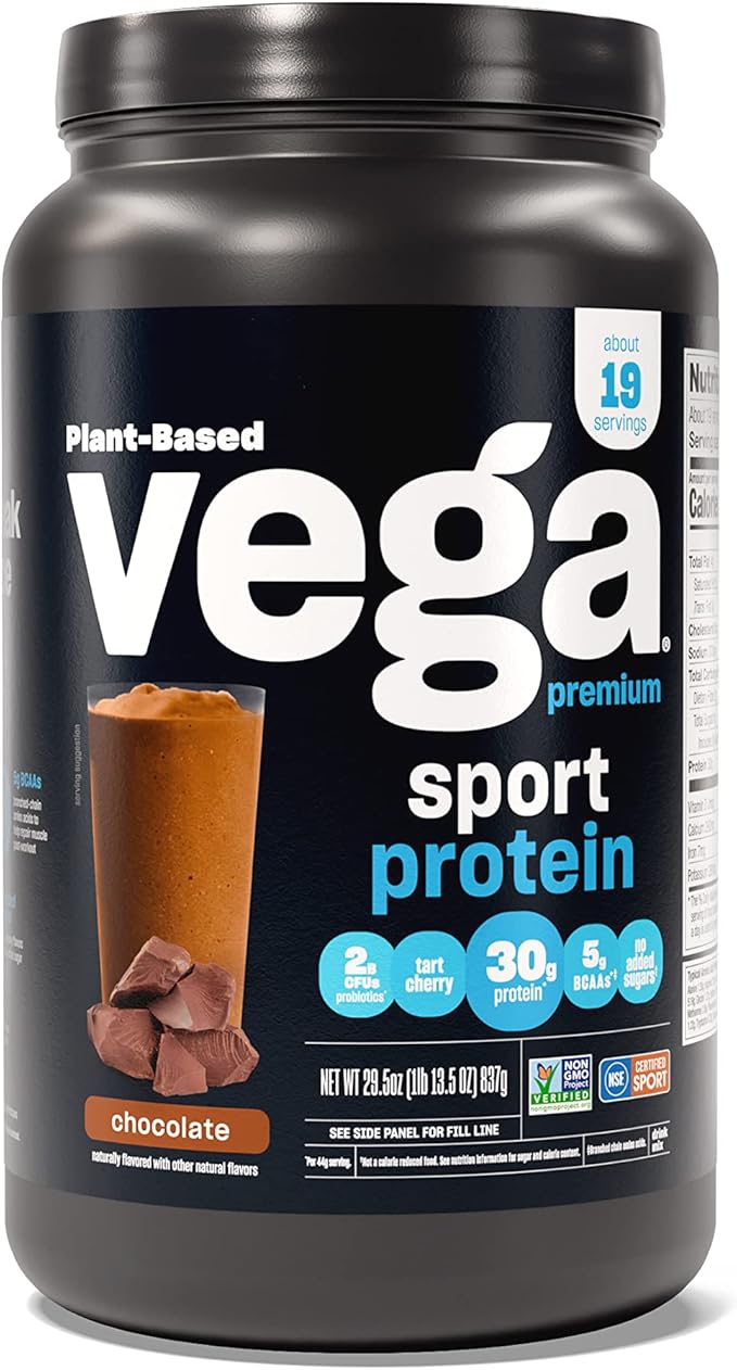 Vega Premium Sport Protein Chocolate Protein Powder, Vegan, Non GMO, Gluten Free Plant Based Protein Powder Drink Mix, NSF Certified for Sport, 29.5 oz