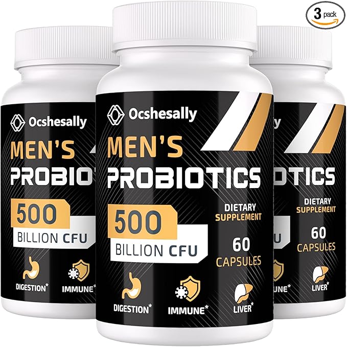 Probiotics for Men, Men Care Supplement, Gut Health for Men, 500 Billion CFUs & 12 Strains, Mens probiotic with Turmeric, Cranberry, Goji, for Digestive, Immune & Bloating Health, 3packs