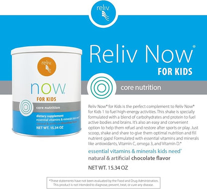 RELIV – Now for Kids – Nutritional Shake That Gives Kids Lasting Energy. Includes Essential Vitamins and Minerals with a Blend of Carbohydrates and Protein. 15 Servings – Chocolate