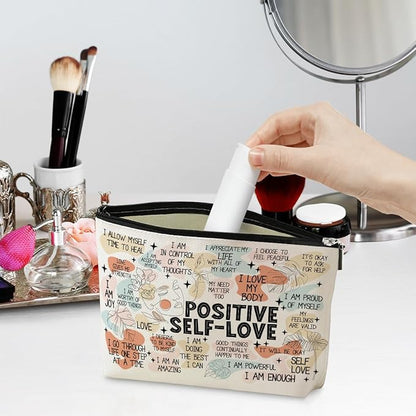 Positive Affirmations Makeup Bag Self Love Gifts Mental Health Inspirational Gifts for Female Sister Girl Friend Colleagues Coworker Birthday Friendship Mothers Day Nurse Day Travel Toiletry Bag