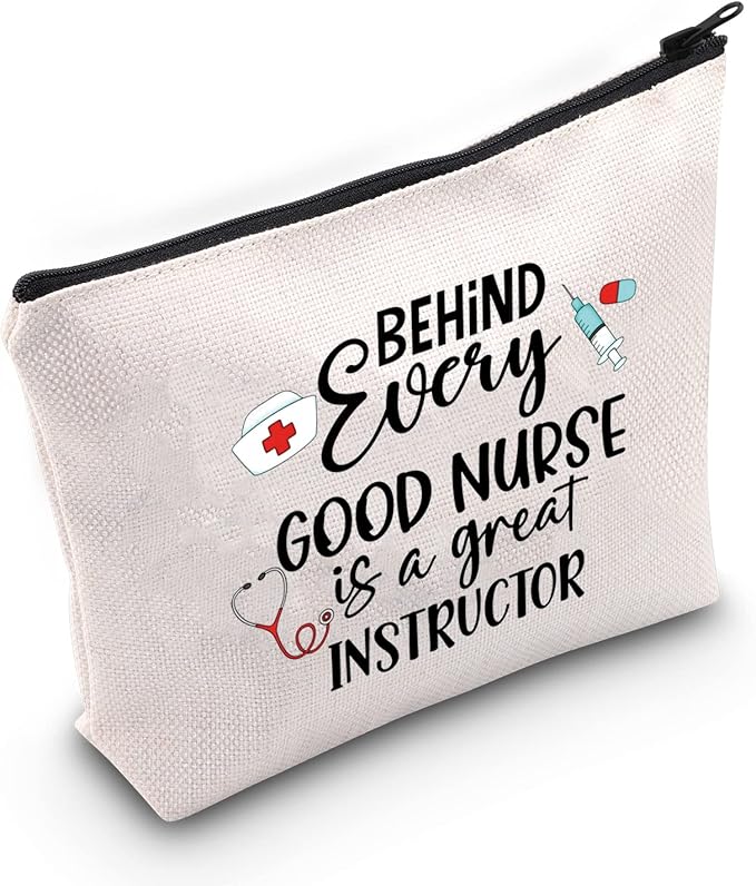 ZJXHPO Nurse Educator Survival Kit Behind Every Good Nurse Is A Great Instructor Makeup Bag With Zipper Nurse Teacher Appreciation Gift (Nurse Instructor)