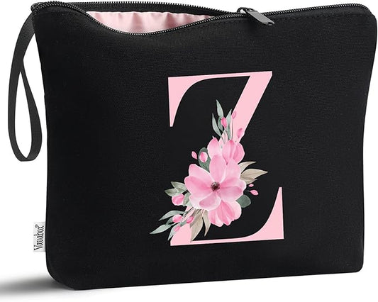 Vavabox A-Z Personalized Makeup Bag, Birthday Gifts for Women Mom, Gifts for Best Friend, Bride Bridesmaid Cosmetic bag (Z, Black)