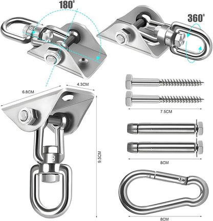 Hammock Hanging Kit,Hanging Chair Hardware 360°Rotating 1200 lb Capacity Hammock Hooks Heavy Duty,Hammock Chair Hanging Kit & Swing Ceiling Hook Snap for Hammock Chair Stand,Seat,Tree,Yoga,Gym(Silver)