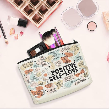 Positive Affirmations Makeup Bag Self Love Gifts Mental Health Inspirational Gifts for Female Sister Girl Friend Colleagues Coworker Birthday Friendship Mothers Day Nurse Day Travel Toiletry Bag