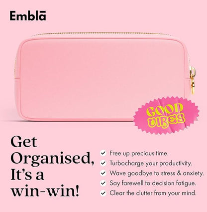 Embla Makeup Bag Travel Cosmetics Pouch and Toiletry Bag, Nylon Zipper Pouch Purse, Cute Make Up Organizer Storage Tote for Women Girls, Waterproof Travel Skincare Case, Small Makeup Bags, Ballet Pink