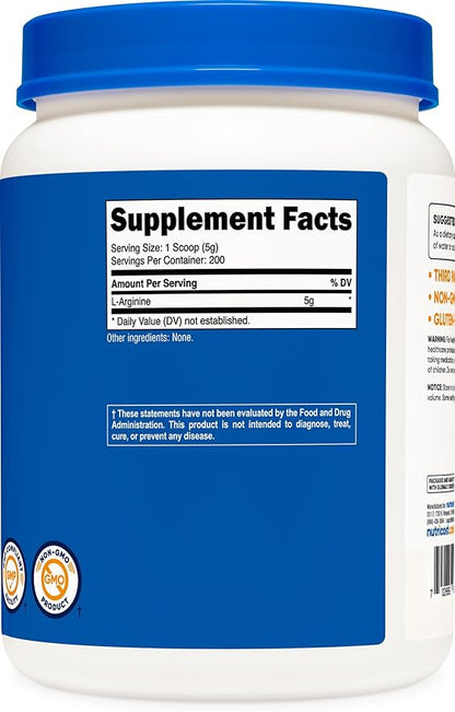 Nutricost L-Arginine Powder 1KG - Pure L-Arginine, 5g Per Serving