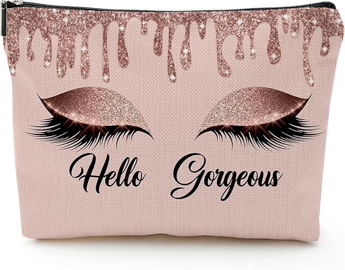 Hello Gorgeous Funny Makeup Bag Gift for Women Inspirational Cosmetics Pouch for Purse Travel Bag Cases for Toiletries Accessories Organizer