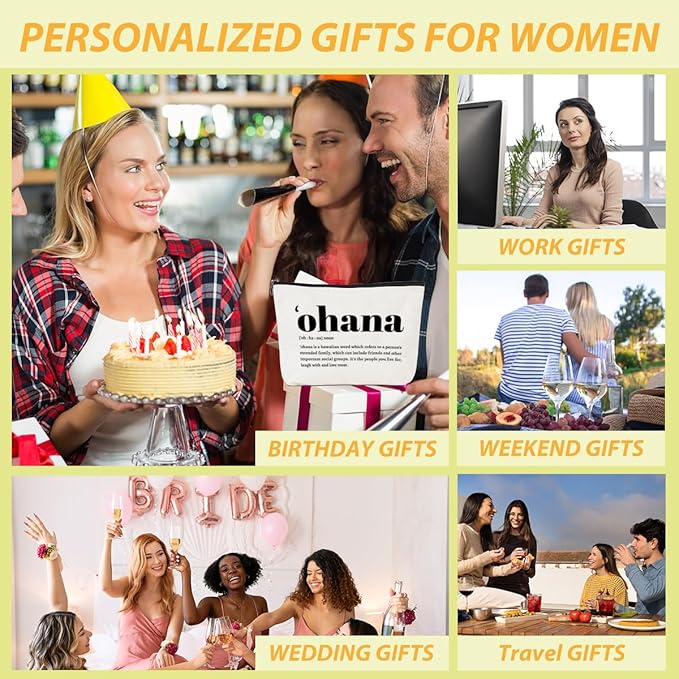 Ohana Definition Inspirational Makeup Bag Hawaii Cosmetic Bag Hawaiian Gifts Hawaiian souvenirs Thank You Gifts for Women Female Grandma Mom Sister Friend Wife Travel Toiletry Bag Christmas Birthday