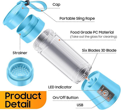 Portable Personal Size Mini Blender - 2025 Upgraded Cordless Blender for Smoothies & Shakes, Type-C Rechargeable, 380Ml Traveling BAP Free Juicer Cup for Sports/Travel/Home, 20000Rpm/Min Speed