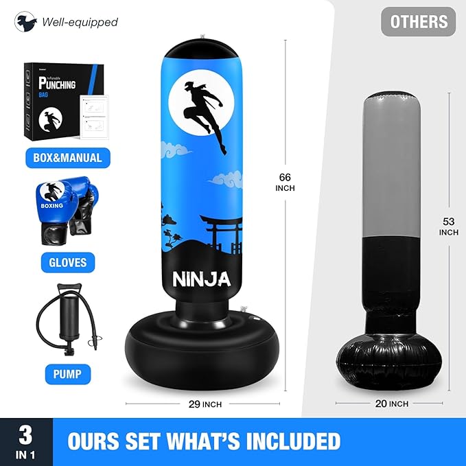 Punching Bag for Kids, Kids Boxing Set with Boxing Gloves 66" Large Inflatable Punching Bag,Gifts for Boys & Girls Age 5-12 for Practicing Karate, Taekwondo