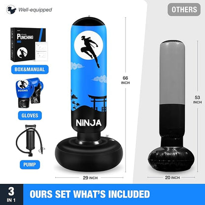Punching Bag for Kids, Kids Boxing Set with Boxing Gloves 66" Large Inflatable Punching Bag,Gifts for Boys & Girls Age 5-12 for Practicing Karate, Taekwondo