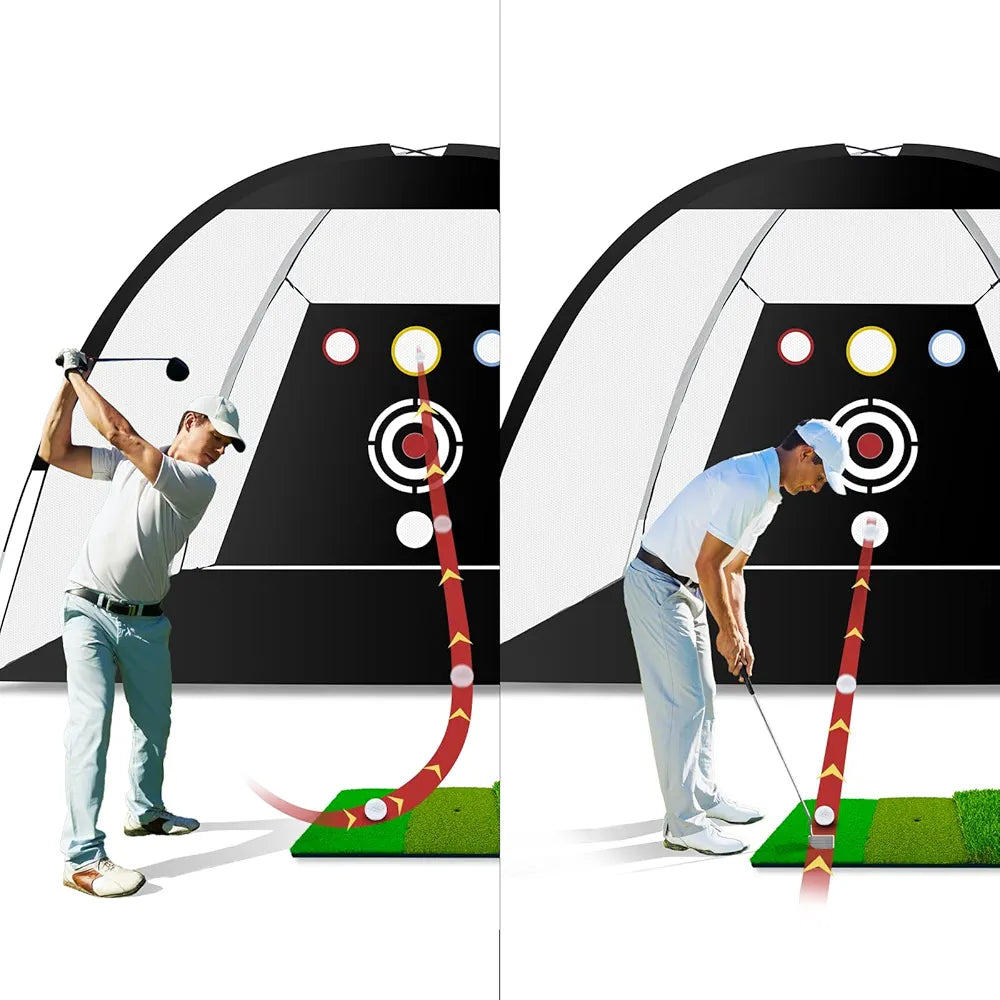 Golf Net - Upgraded 10x7ft Practice Net with 5 Real Balls, Tri-Turf Mat and Portable Storage Bag, Durable Hitting Nets for Backyard Driving Swing Outdoor - Gifts for Golfing Lovers - Golf Accessories