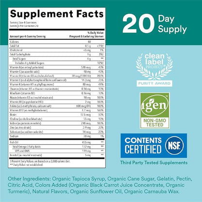 SmartyPants Prenatal Vitamins for Women, Multivitamin Gummies: Omega 3 Fish Oil (EPA/DHA), Biotin, Methylfolate, Vitamin D3, C, Vitamin B12, B6, Vitamin A, K & Zinc, 80 Count (20 Day Supply)