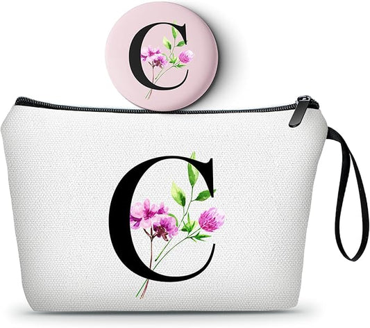 SEAMOON Happy Birthday Friendship Womens Bridesmaid Coolest Gifts for Sister Teacher Coworkers Personalized Travel Makeup Cosmetic Bag with Mirror Valentines Mothers Day Christmas Graduation C