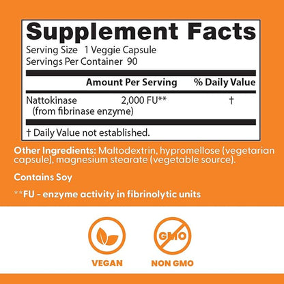 Doctor's Best Nattokinase 2,000 Fu, Non-GMO, Gluten Free, Vegan, Supports Cardiovascular and Circulatory Health, 90 VC