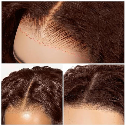 FABA Chocolate Brown Curly Wig Human Hair 7x5 Glueless Wigs Human Hair Pre Plucked Pre Cut 200% Density Brown Deep Wave Wig For Women #4 Short Curly Bob Wigs 8 Inch