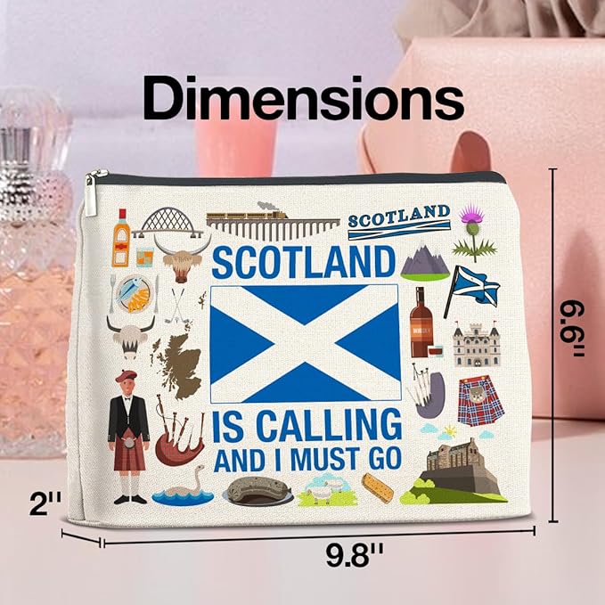 Scotland Travel Gifts Makeup Bag Scotland Gifts for Women Friends Traveler Cosmetic Bag Scotland Is Calling Zipper Makeup Pouch