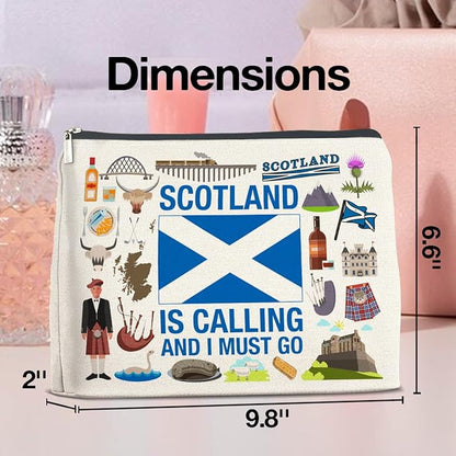 Scotland Travel Gifts Makeup Bag Scotland Gifts for Women Friends Traveler Cosmetic Bag Scotland Is Calling Zipper Makeup Pouch