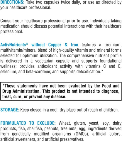 XYMOGEN ActivNutrients Without Copper & Iron - Multimineral Multivitamin for Men + Women with Folate, B12, Zinc and Vitamin C, Beta Carotene, Selenium Supplement - Daily Multivitamin (120 Capsules)