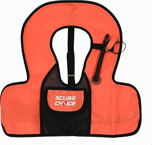Scuba Choice Kids Snorkel Vest with Front Pocket & Whistle, Orange – Adjustable, Lightweight, Inflatable Vests for Kids Up to 100lbs, Easy Oral Inflator, Removable Strap, Portable Water Safety Gear
