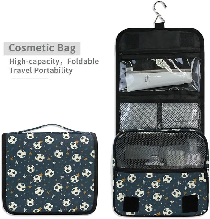 senya Hanging Travel Toiletry Bag Kit Boys Makeup Case Cosmetics Organizer for Men Women (-326- Football)