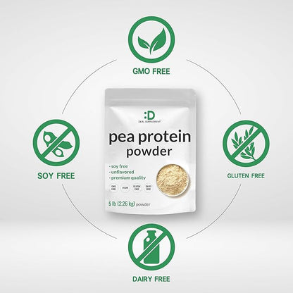 DEAL SUPPLEMENT Unflavored Pea Protein Powder, 5lbs – Premium North American Grown Peas – Easily Digested Isolate Form – Great for Shakes, Bars, or Snacks – 27g Protein Serving, Soy Free, Vegan