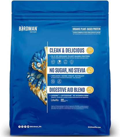 BIRDMAN Falcon Vegan Protein Powder Organic, Stevia & Sugar Free, Plant Based Protein, Low Carb, Dairy Free, Keto, Non Whey Protein, Probiotic, Pea Protein | Vanilla Flavor - 60 Servings - 3.9 lb