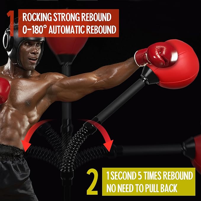 Speed Bar with Stable Base - MMA High Energy Spring - Reflex Bag Free Standing Boxing Bag with Adjustable Height & Durable Stress Relief Ball for Fitness Enthusiasts!(red)