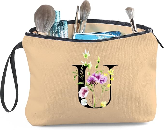 SEAMOON Birthday Thank You Appreciation Monogrammed Gifts for Mom Aunt Teacher Sister Friend Coworkers Bride Bridesmaid Makeup Cosmetic Bag with Mirror Mothers Day Christmas Graduation U