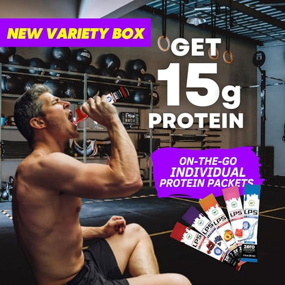 Nutritional Designs LPS Liquid Collagen & Whey Protein Supplement - Non-GMO Drink, Sugar-Free - Promotes Healthy Skin & Hair for Men & Women, Single Serve (Variety Box, 30)