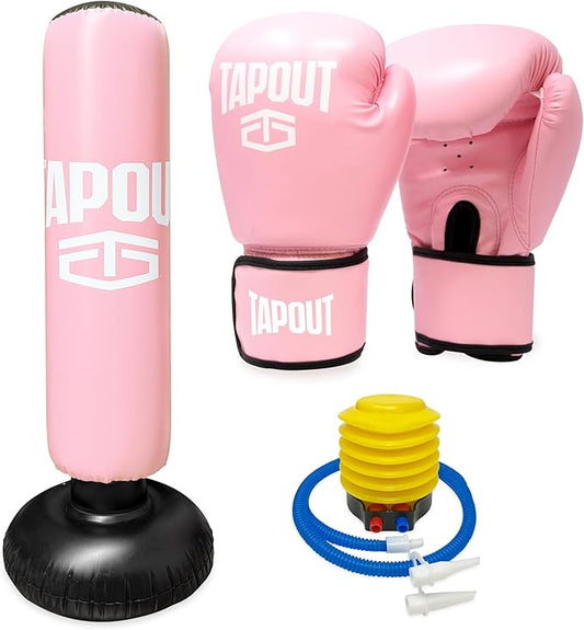 TAPOUT Kids Blue Boxing Kit: 8 oz Gloves, Inflatable Punching Bag with Pump, Mesh Carrying Bag Included
