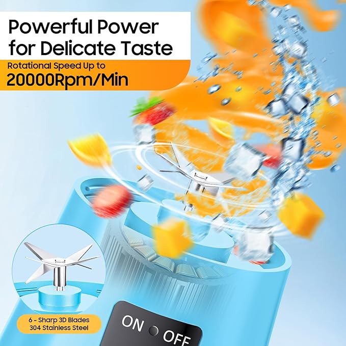 Portable Personal Size Mini Blender - 2025 Upgraded Cordless Blender for Smoothies & Shakes, Type-C Rechargeable, 380Ml Traveling BAP Free Juicer Cup for Sports/Travel/Home, 20000Rpm/Min Speed
