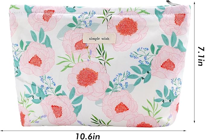Flower Makeup Bag Travel Large Floral Cosmetic Bags Cute Makeup Pouch Zipper Cosmetic Pouch for Purse Aesthetic Make up Organizer Bag Portable Toiletry Bag for Women Girls Her Female