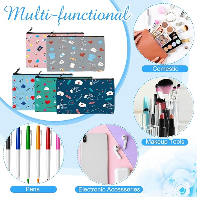 Reginary 20 Pieces Nurse Cosmetic Bag Nurse Practitioner Gifts for Women Nursing Makeup Bag Canvas Cosmetic Cute Pouch for Purse