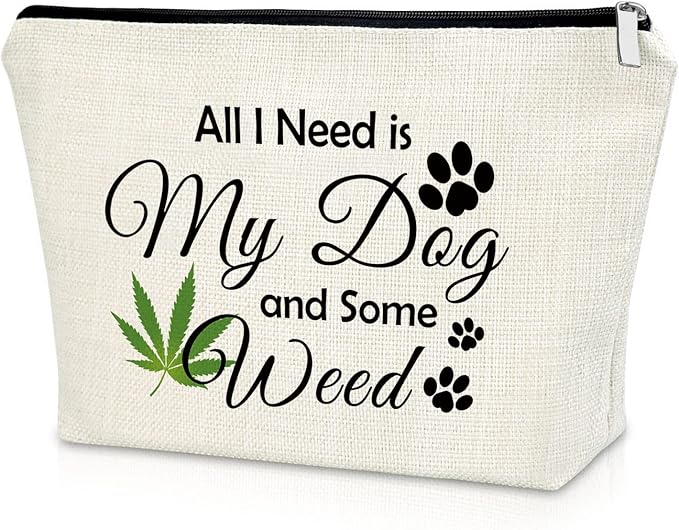 Sazuwu Dog Lover Gifts for Women Weed Makeup Bag Friendship Gifts for Friend Female Cosmetic Bag Animal Lovers Dog Mom Birthday Gifts Christmas Travel Pouch