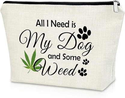 Sazuwu Dog Lover Gifts for Women Weed Makeup Bag Friendship Gifts for Friend Female Cosmetic Bag Animal Lovers Dog Mom Birthday Gifts Christmas Travel Pouch
