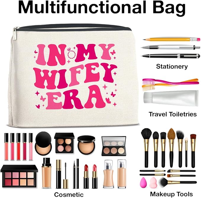 Wifey Makeup Bag Engagement Gifts for Women, Bridal Shower Wedding Bachelorette Party Gifts for Wife Bride, In My Wifey Era Cosmetic Bag Gift
