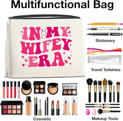 Wifey Makeup Bag Engagement Gifts for Women, Bridal Shower Wedding Bachelorette Party Gifts for Wife Bride, In My Wifey Era Cosmetic Bag Gift
