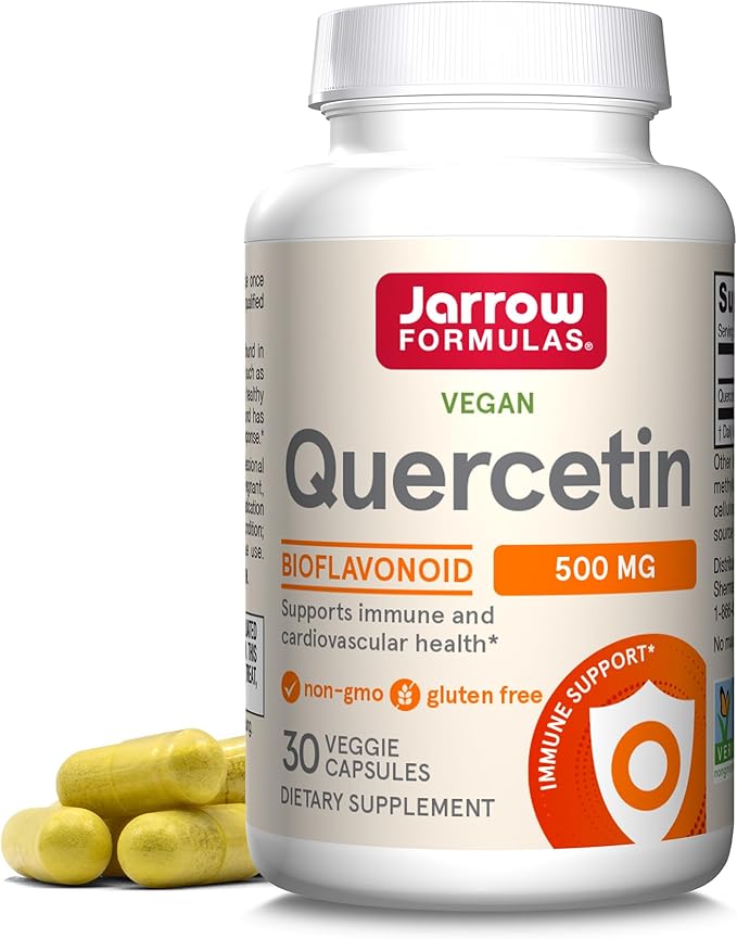 Jarrow Formulas Quercetin 500 mg, Dietary Supplement, Antioxidant Support for Cardiovascular and Immune Health, 30 Veggie Capsules, 30 Day Supply