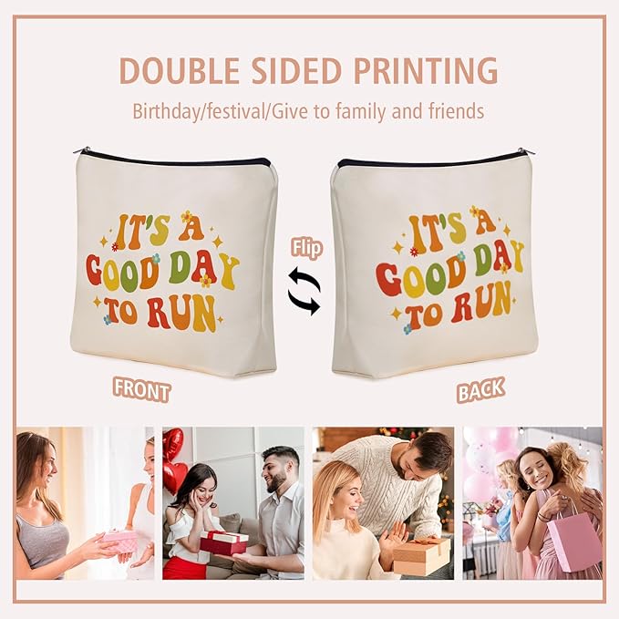 Running Graduation Gifts Makeup Bag: Cute Cosmetic & Toiletry Pouch It's a Good Day To Run For Girls Runner, Nieces, Girlfriends, Mom, Coworkers.Ideal Gift for Travel, Weekend Party, Birthday