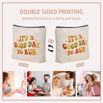 Running Graduation Gifts Makeup Bag: Cute Cosmetic & Toiletry Pouch It's a Good Day To Run For Girls Runner, Nieces, Girlfriends, Mom, Coworkers.Ideal Gift for Travel, Weekend Party, Birthday