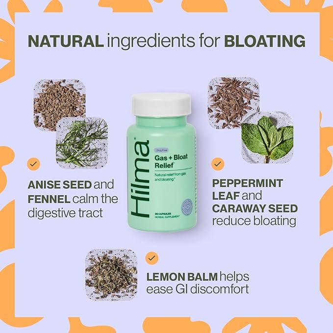 Hilma De-Bloat Bundle for Pre or Post Meal - Gas & Bloating Relief for Women (50 Vegan Capsules) with Lemon Balm & Peppermint Leaf - Digestive Enzymes for Women (30 Vegan Capsules) with Dandelion Root
