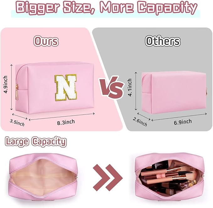TOPEAST Small Makeup Bag Initial Cosmetic Bag Travel Toiletry Bag, Personalized Birthday Gift for Mom Sister Friends Teacher Nurse, Preppy Travel Stuff for Girls (Pink O)