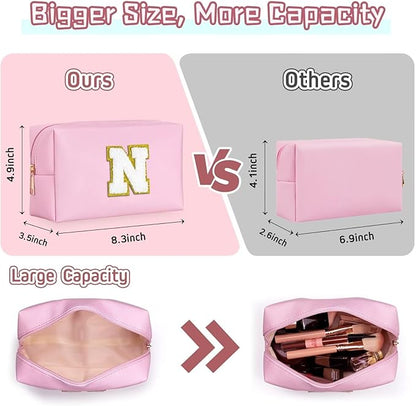 TOPEAST Preppy Makeup Bag, Cute Makeup Pouch PU Leather Waterproof Cosmetic Bag, Personalized Birthday Gifts for Mom Teacher Friends Bridesmaids Nurse, Trendy Stuff for Girls (Pink I)