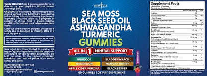 NEW AGE Sea Moss Gummies, Sea Moss, Black Seed, Ashwagandha, Turmeric, Manuka Honey, ACV, Dandelion, Black Pepper, Burdock, Bladderwrack, Vegan - 120 Count
