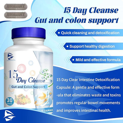15 Day Gut Cleanse - Gut and Colon Support, Pastillas De 15 Dias para Limpiar El Colon, Limpieza De 15 Dias, 15 Day Colon Cleanse