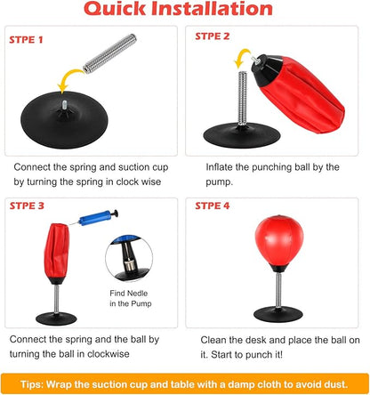 Goldboy Stress Buster - Desktop Punching Bag with Stand and 2 Extra Balls, Boxing Reflex Bag (Red)