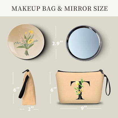 SEAMOON Women Birthday Unique Bride to be Bridal Shower Initial Gifts for Mom Sister Friend Her Teacher Aunt Makeup Cosmetic Bag with Mirror Mothers Day Christmas Graduation T