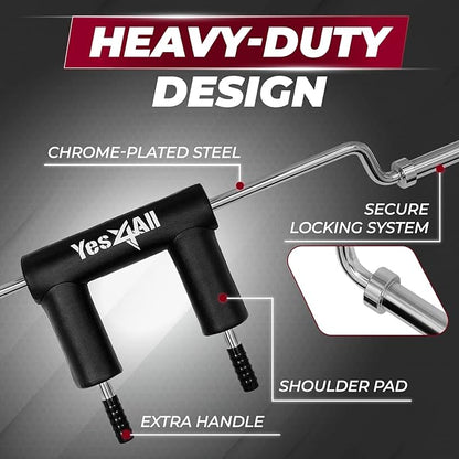 Yes4All Multi Grip Barbell & Cable Attachment - 2 Collars,