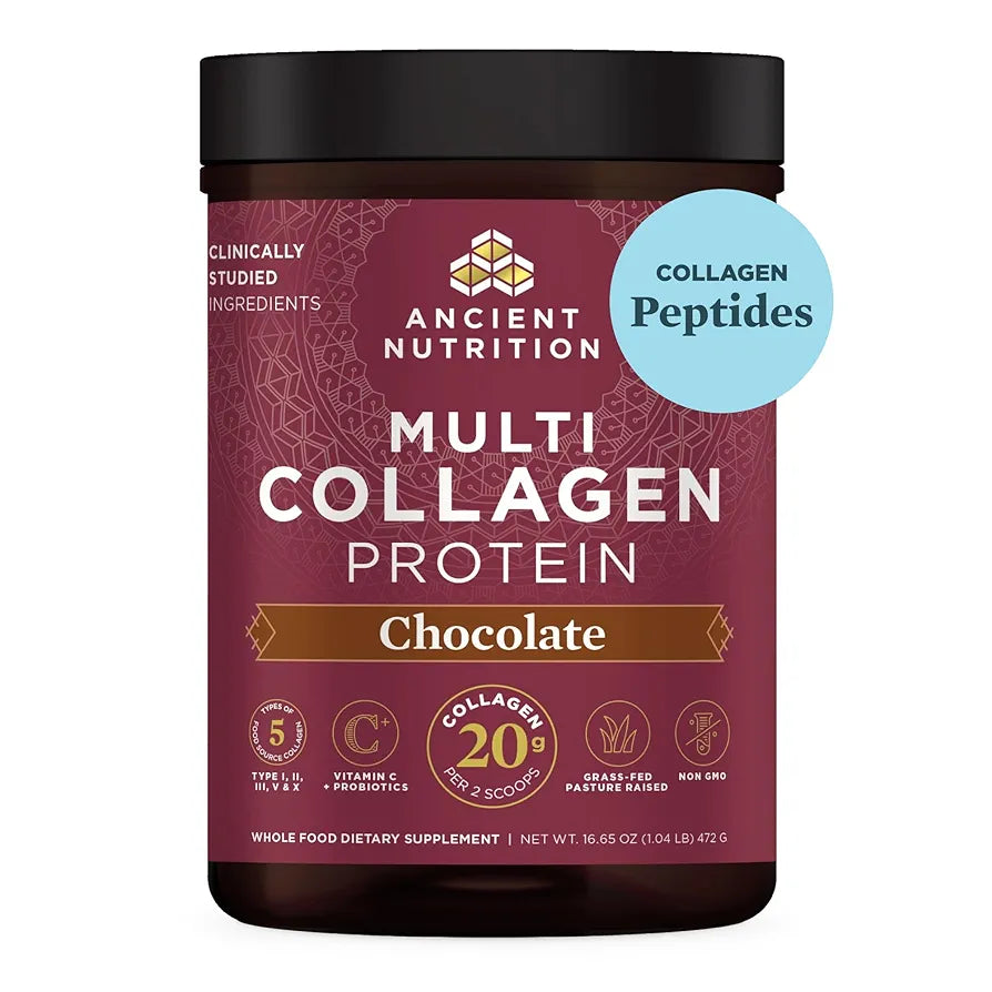 Ancient Nutrition Hydrolyzed Collagen Peptides Powder with Probiotics, Chocolate Multi Collagen Protein for Women and Men with Vitamin C, 40 Servings, Supports Skin and Nails, Gut Health, 16.65oz